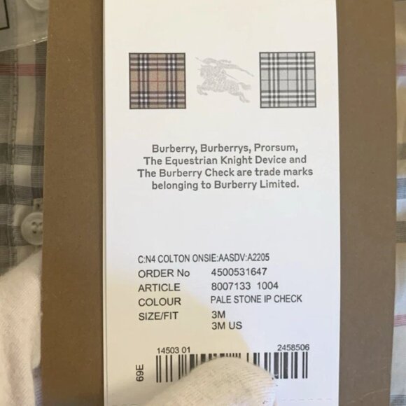 Burberry Unisex Colton Classic Check Romper Jumpsuit, Pale Stone, Sz 3 Mths, NWT - Picture 8 of 11